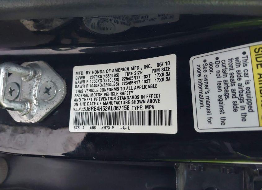 Photo 9 of 2010 Honda Cr-v EX (VIN 5J6RE4H52AL067158)