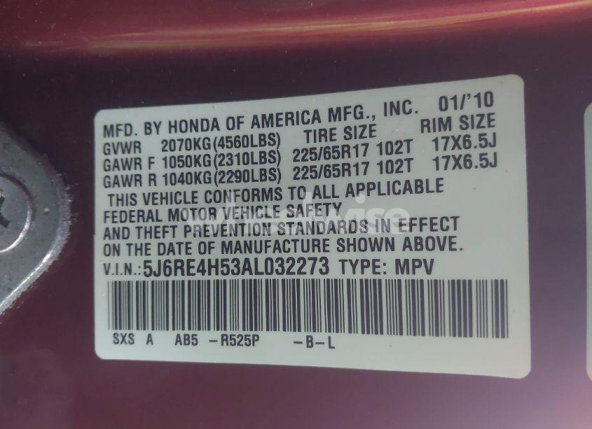 Photo 9 of 2010 Honda Cr-v EX (VIN 5J6RE4H53AL032273)