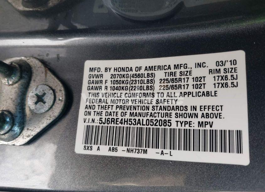 Photo 9 of 2010 Honda Cr-v EX (VIN 5J6RE4H53AL052085)