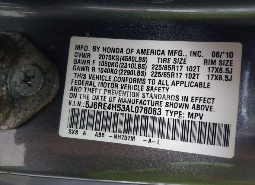 Photo 9 of 2010 Honda Cr-v EX (VIN 5J6RE4H53AL076063)