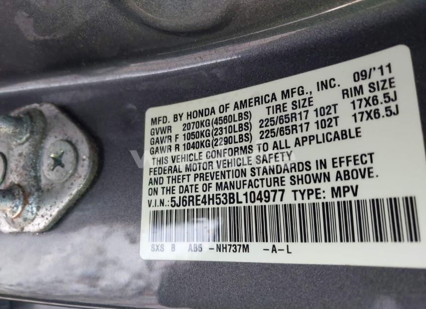 Photo 9 of 2011 Honda Cr-v EX (VIN 5J6RE4H53BL104977)