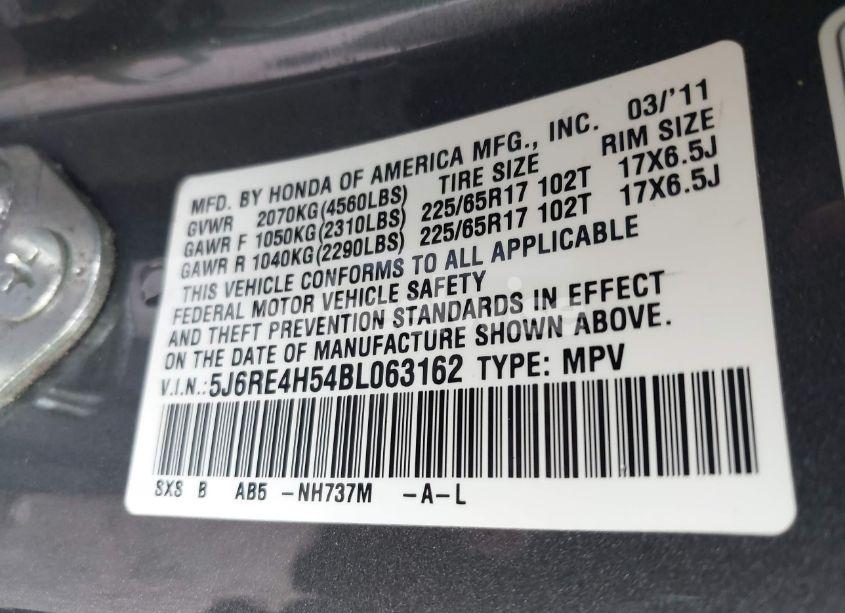 Photo 9 of 2011 Honda Cr-v EX (VIN 5J6RE4H54BL063162)