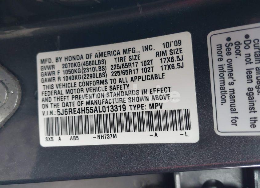 Photo 9 of 2010 Honda Cr-v EX (VIN 5J6RE4H55AL013319)