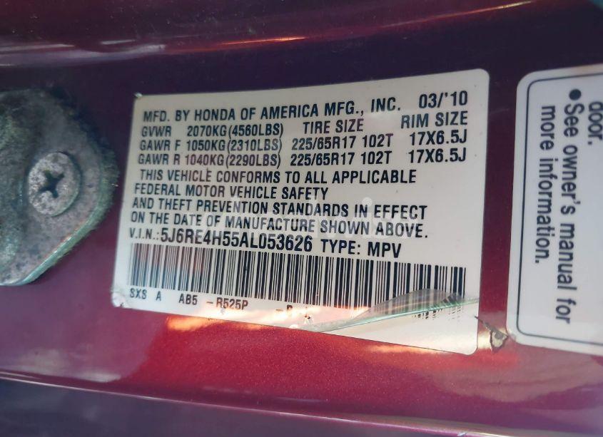 Photo 9 of 2010 Honda Cr-v EX (VIN 5J6RE4H55AL053626)