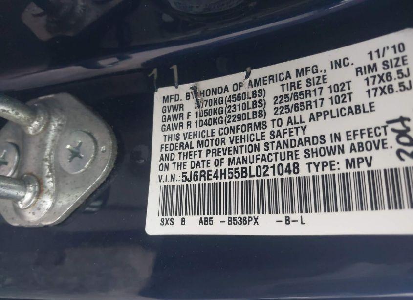 Photo 9 of 2011 Honda Cr-v EX (VIN 5J6RE4H55BL021048)