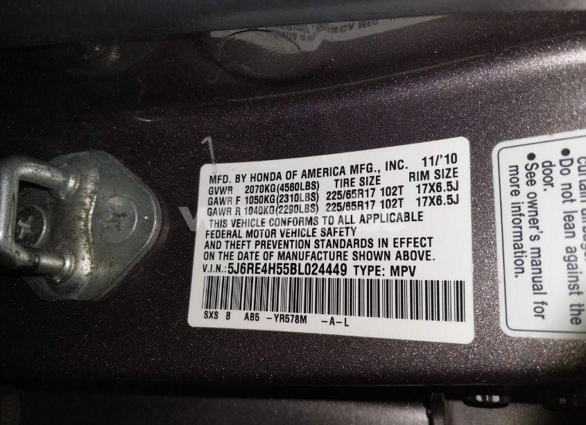 Photo 9 of 2011 Honda Cr-v EX (VIN 5J6RE4H55BL024449)