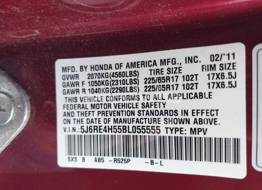 Photo 9 of 2011 Honda Cr-v EX (VIN 5J6RE4H55BL055555)