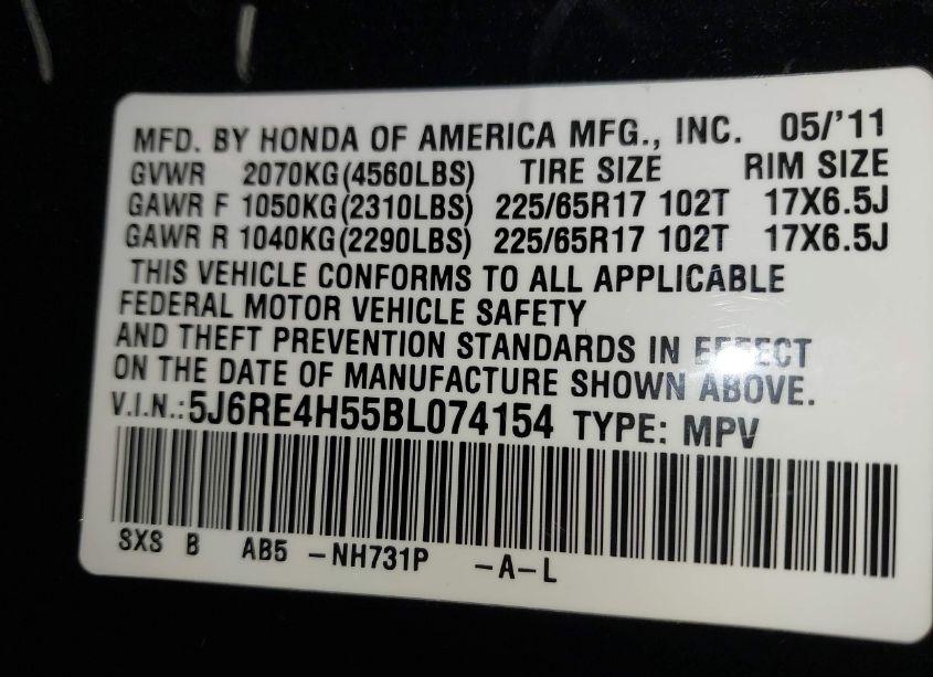 Photo 9 of 2011 Honda Cr-v EX (VIN 5J6RE4H55BL074154)