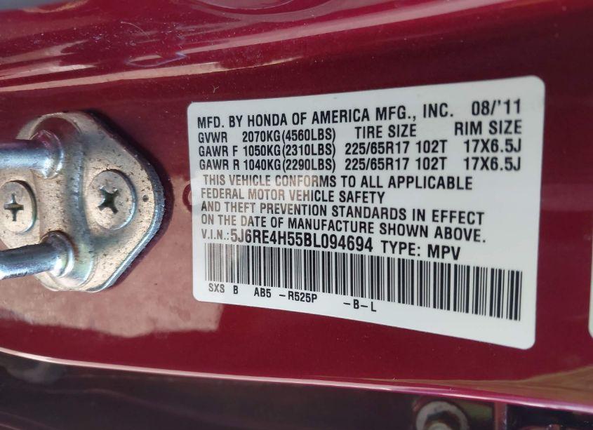 Photo 9 of 2011 Honda Cr-v EX (VIN 5J6RE4H55BL094694)