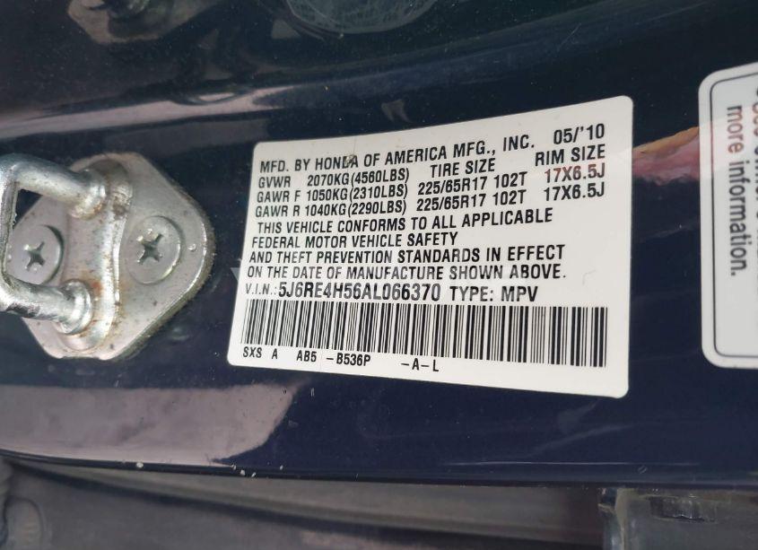 Photo 9 of 2010 Honda Cr-v EX (VIN 5J6RE4H56AL066370)