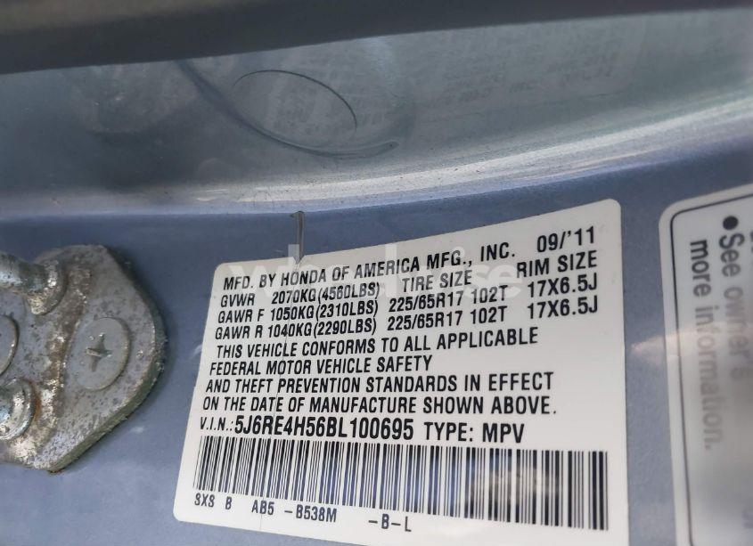 Photo 9 of 2011 Honda Cr-v EX (VIN 5J6RE4H56BL100695)