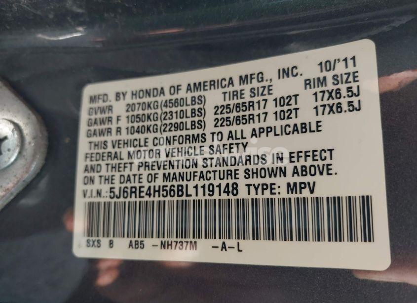 Photo 9 of 2011 Honda Cr-v EX (VIN 5J6RE4H56BL119148)