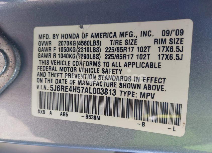 Photo 9 of 2010 Honda Cr-v EX (VIN 5J6RE4H57AL003813)