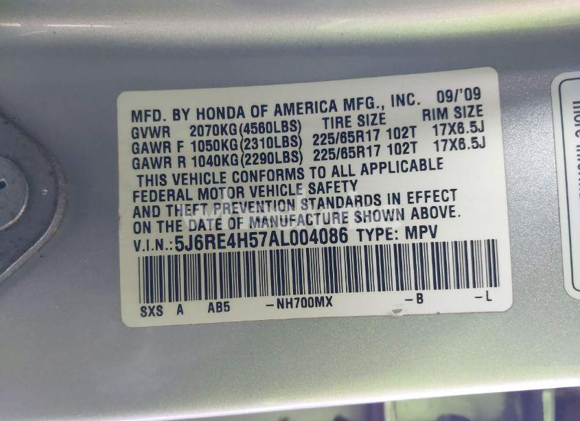 Photo 9 of 2010 Honda Cr-v EX (VIN 5J6RE4H57AL004086)