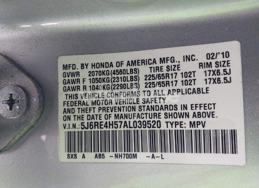 Photo 9 of 2010 Honda Cr-v EX (VIN 5J6RE4H57AL039520)