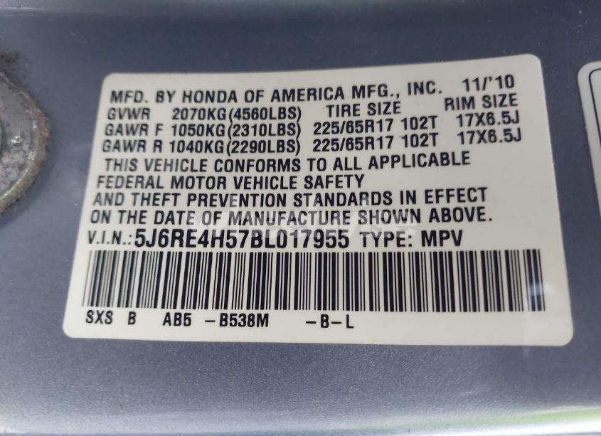 Photo 9 of 2011 Honda Cr-v EX (VIN 5J6RE4H57BL017955)