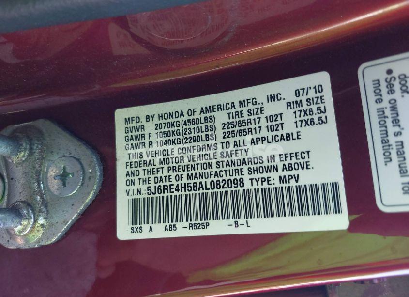 Photo 9 of 2010 Honda Cr-v EX (VIN 5J6RE4H58AL082098)