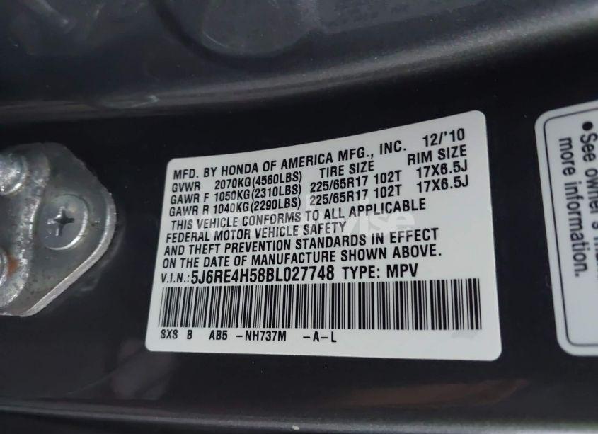 Photo 9 of 2011 Honda Cr-v EX (VIN 5J6RE4H58BL027748)