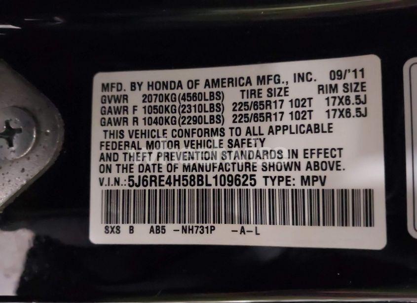 Photo 9 of 2011 Honda Cr-v EX (VIN 5J6RE4H58BL109625)