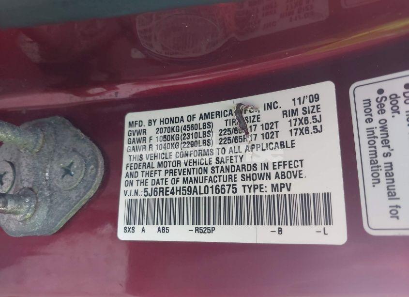 Photo 9 of 2010 Honda Cr-v EX (VIN 5J6RE4H59AL016675)