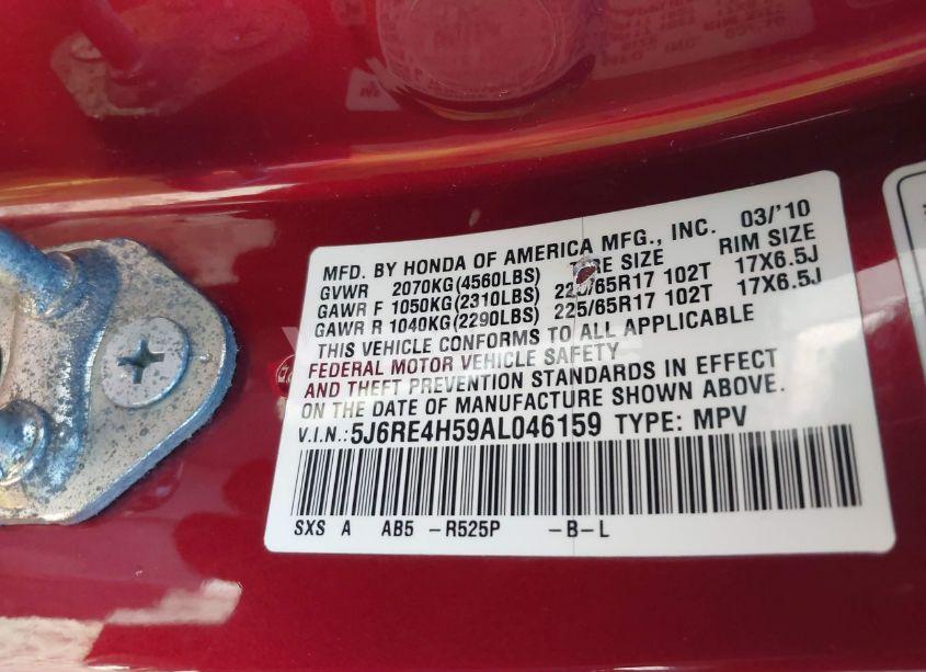 Photo 9 of 2010 Honda Cr-v EX (VIN 5J6RE4H59AL046159)