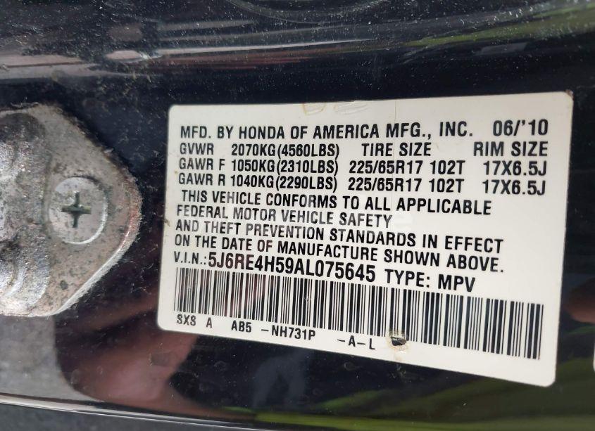 Photo 9 of 2010 Honda Cr-v EX (VIN 5J6RE4H59AL075645)