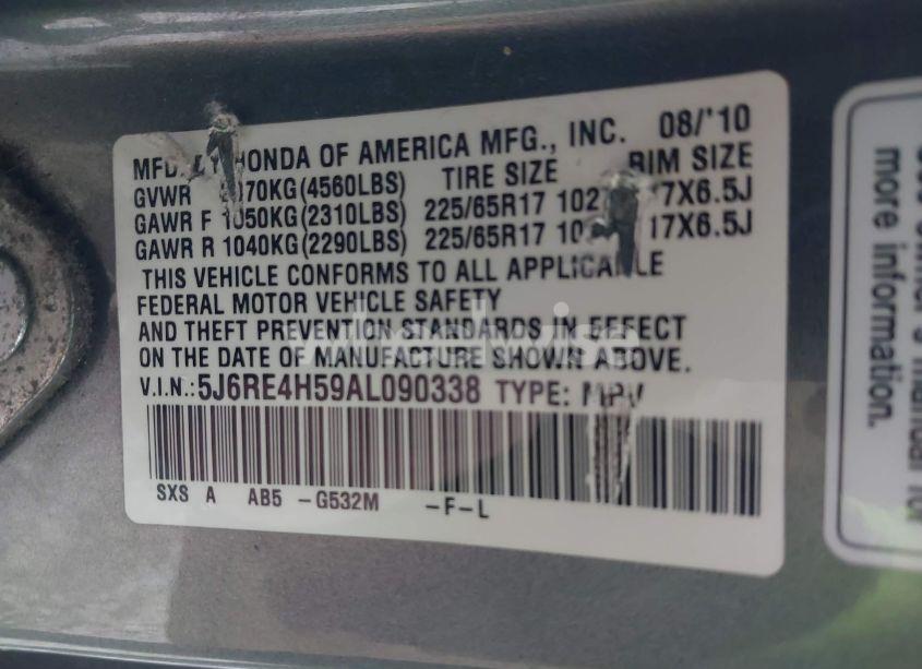 Photo 9 of 2010 Honda Cr-v EX (VIN 5J6RE4H59AL090338)