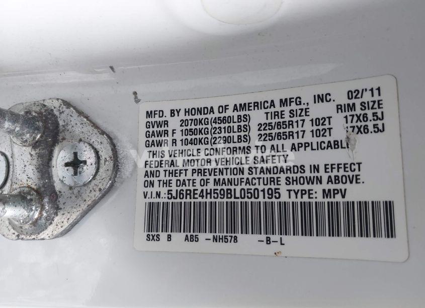 Photo 9 of 2011 Honda Cr-v EX (VIN 5J6RE4H59BL050195)