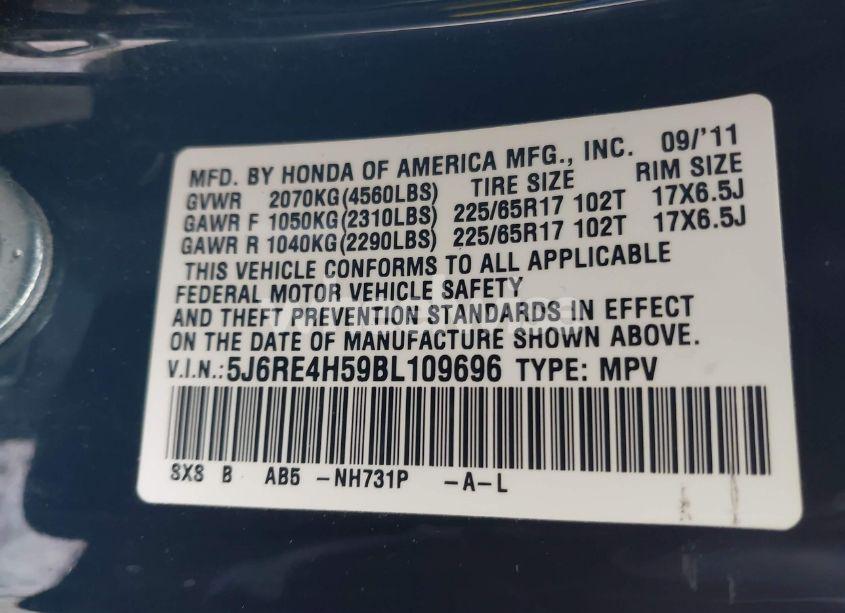 Photo 9 of 2011 Honda Cr-v EX (VIN 5J6RE4H59BL109696)