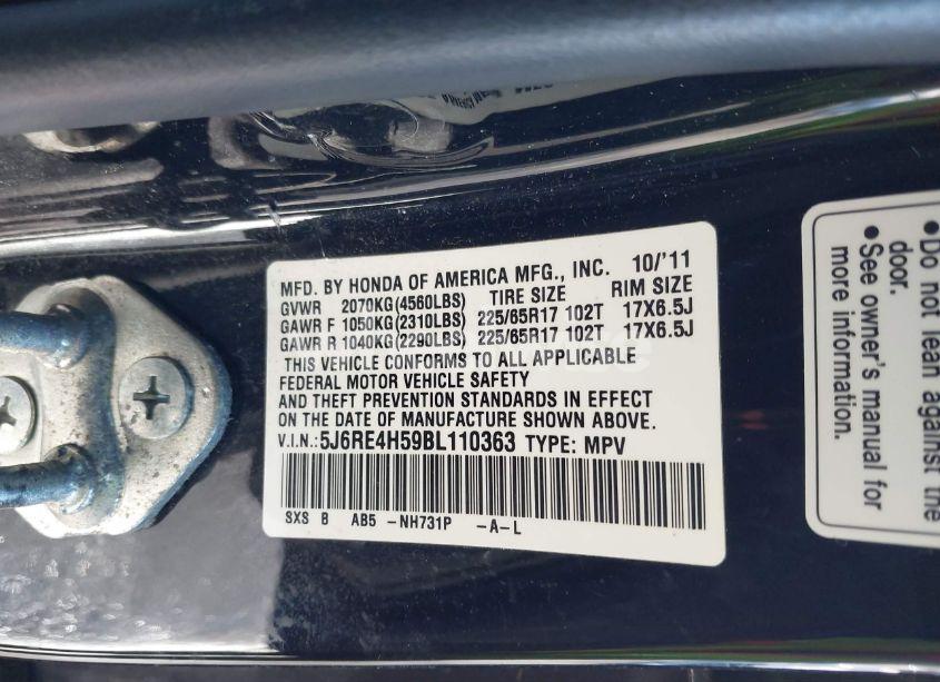 Photo 9 of 2011 Honda Cr-v EX (VIN 5J6RE4H59BL110363)