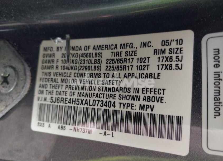 Photo 9 of 2010 Honda Cr-v EX (VIN 5J6RE4H5XAL073404)