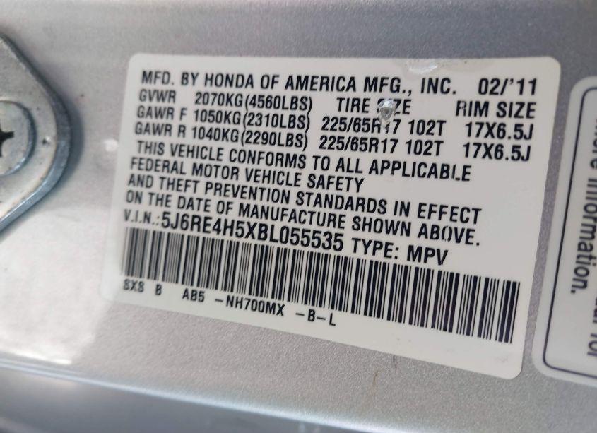 Photo 9 of 2011 Honda Cr-v EX (VIN 5J6RE4H5XBL055535)