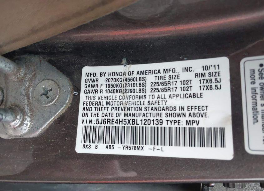 Photo 9 of 2011 Honda Cr-v EX (VIN 5J6RE4H5XBL120139)