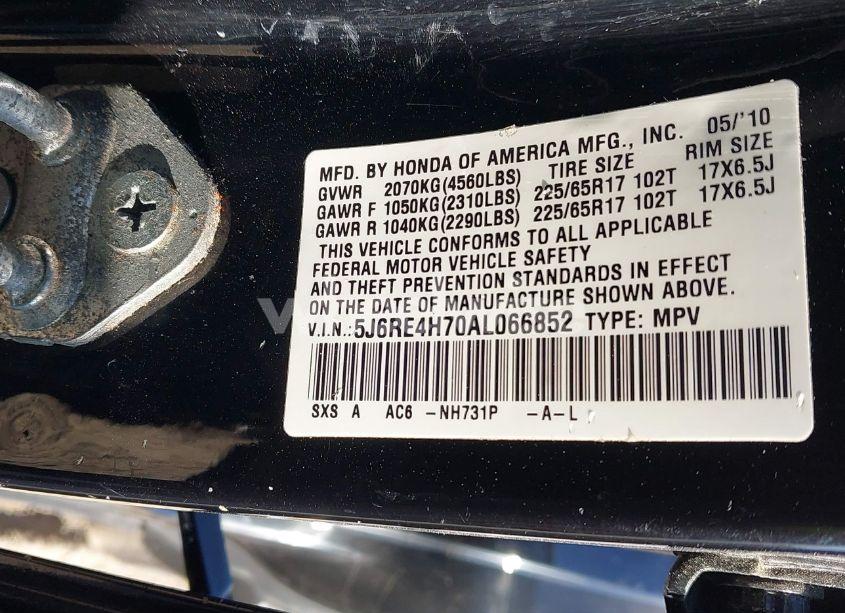 Photo 9 of 2010 Honda Cr-v EX-L (VIN 5J6RE4H70AL066852)