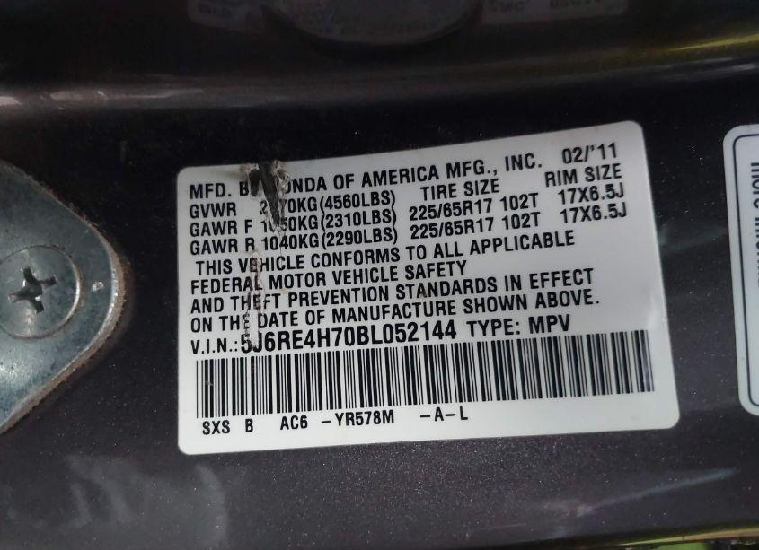 Photo 9 of 2011 Honda Cr-v EX-L (VIN 5J6RE4H70BL052144)