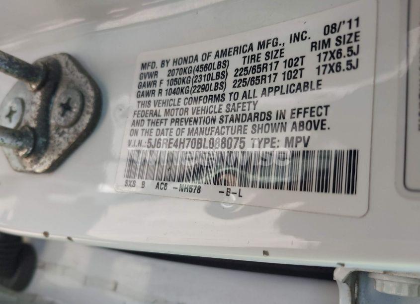 Photo 9 of 2011 Honda Cr-v EX-L (VIN 5J6RE4H70BL088075)