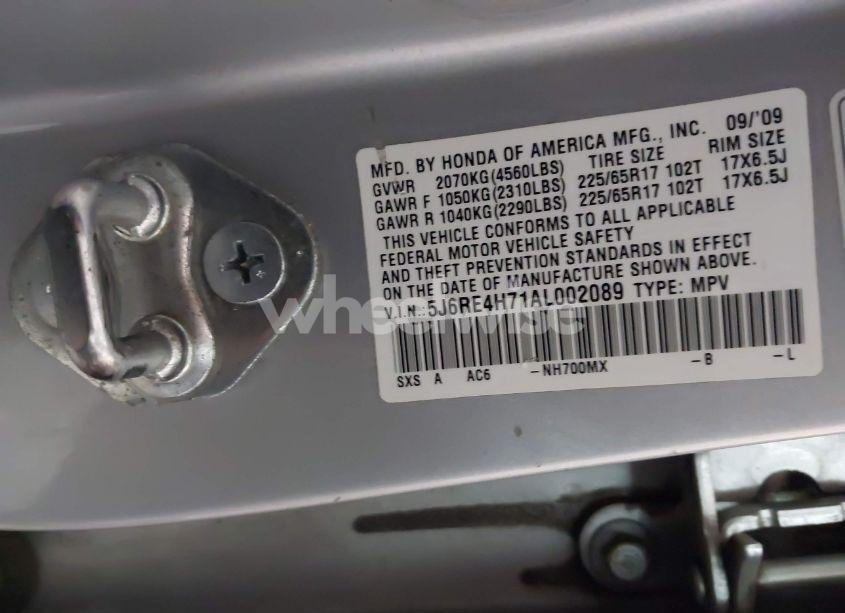 Photo 9 of 2010 Honda Cr-v EX-L (VIN 5J6RE4H71AL002089)