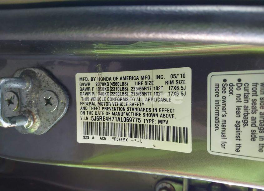 Photo 9 of 2010 Honda Cr-v EX-L (VIN 5J6RE4H71AL069775)