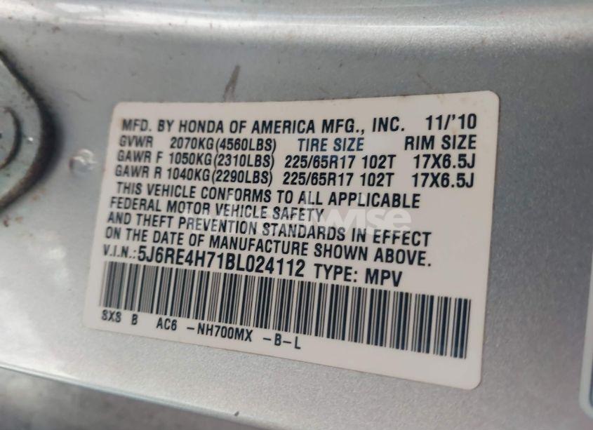 Photo 9 of 2011 Honda Cr-v EX-L (VIN 5J6RE4H71BL024112)