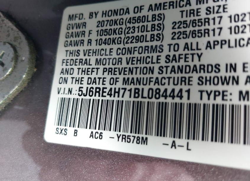 Photo 9 of 2011 Honda Cr-v EX-L (VIN 5J6RE4H71BL084441)