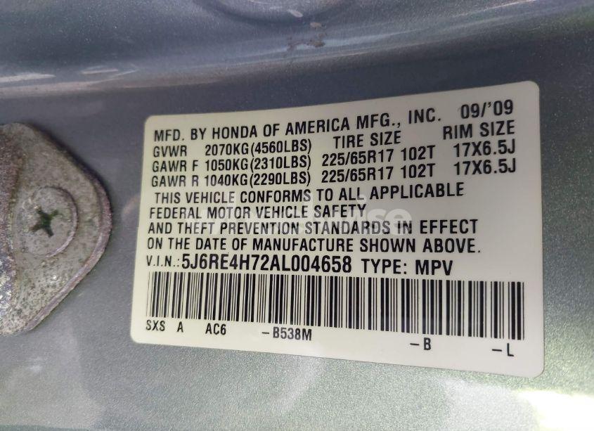 Photo 9 of 2010 Honda Cr-v EX-L (VIN 5J6RE4H72AL004658)