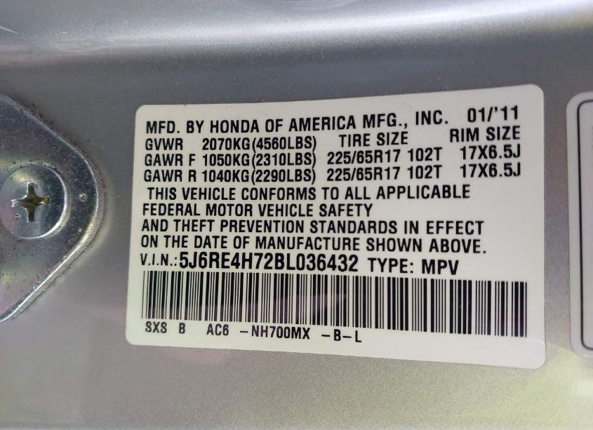 Photo 9 of 2011 Honda Cr-v EX-L (VIN 5J6RE4H72BL036432)