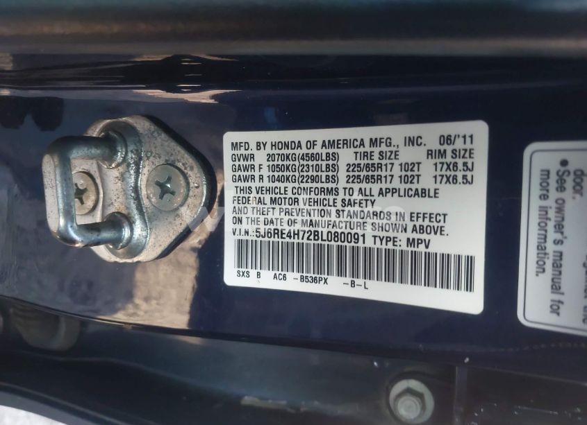 Photo 9 of 2011 Honda Cr-v EX-L (VIN 5J6RE4H72BL080091)