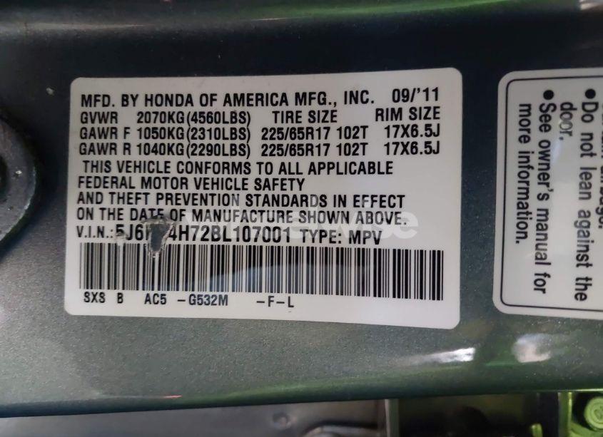 Photo 9 of 2011 Honda Cr-v EX-L (VIN 5J6RE4H72BL107001)