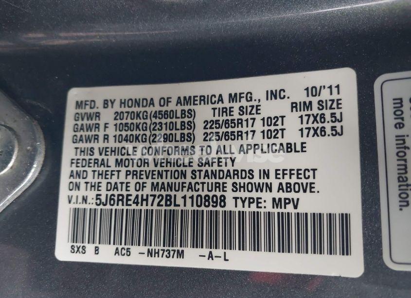 Photo 9 of 2011 Honda Cr-v EX-L (VIN 5J6RE4H72BL110898)