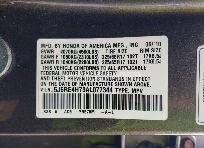 Photo 9 of 2010 Honda Cr-v EX-L (VIN 5J6RE4H73AL077344)