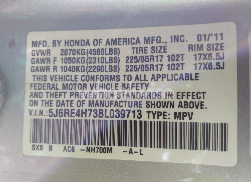 Photo 9 of 2011 Honda Cr-v EX-L (VIN 5J6RE4H73BL039713)