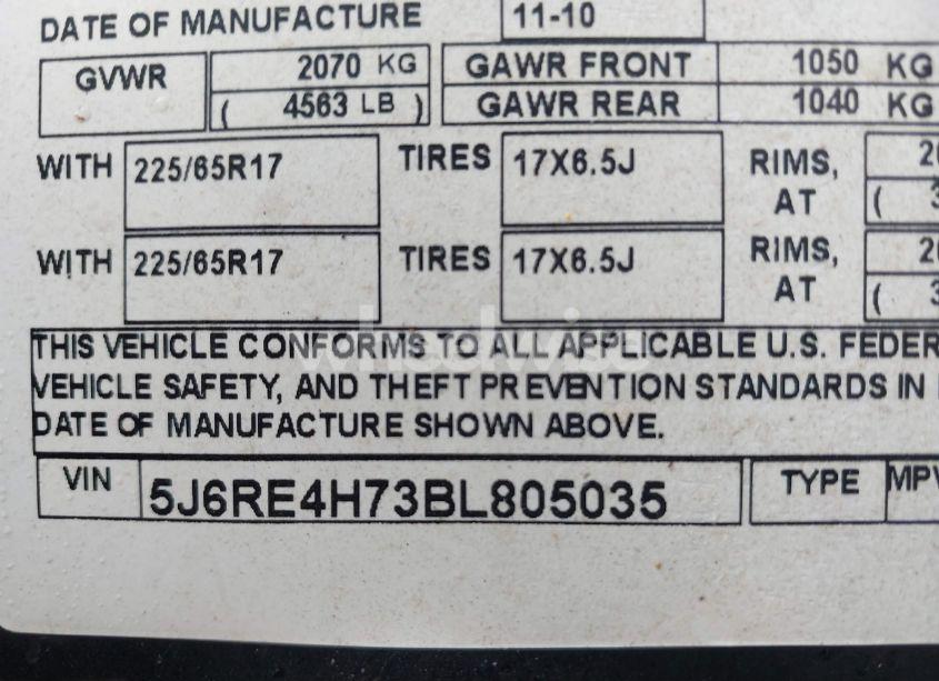 Photo 9 of 2011 Honda Cr-v EX-L (VIN 5J6RE4H73BL805035)