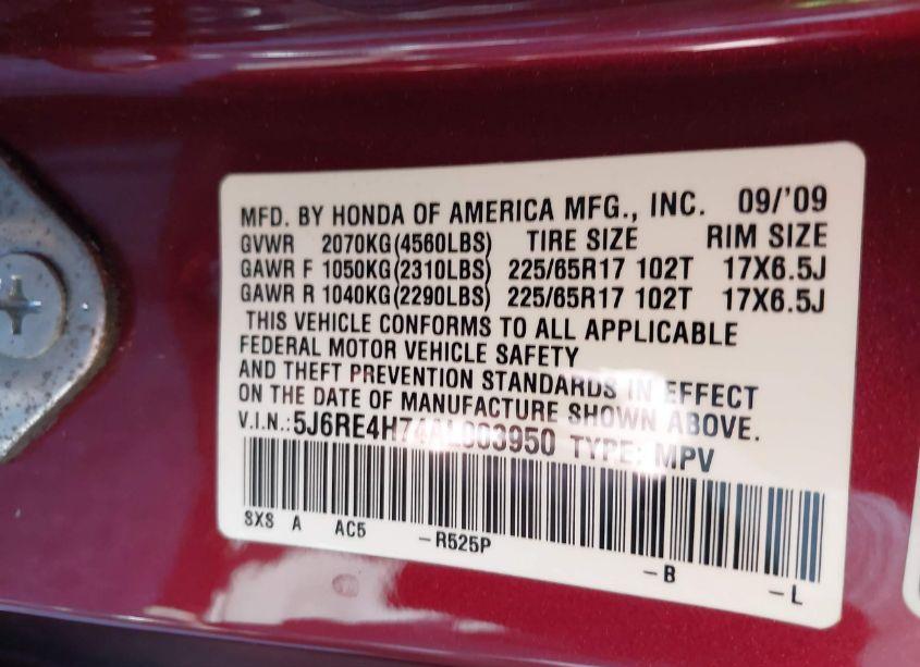 Photo 9 of 2010 Honda Cr-v EX-L (VIN 5J6RE4H74AL003950)