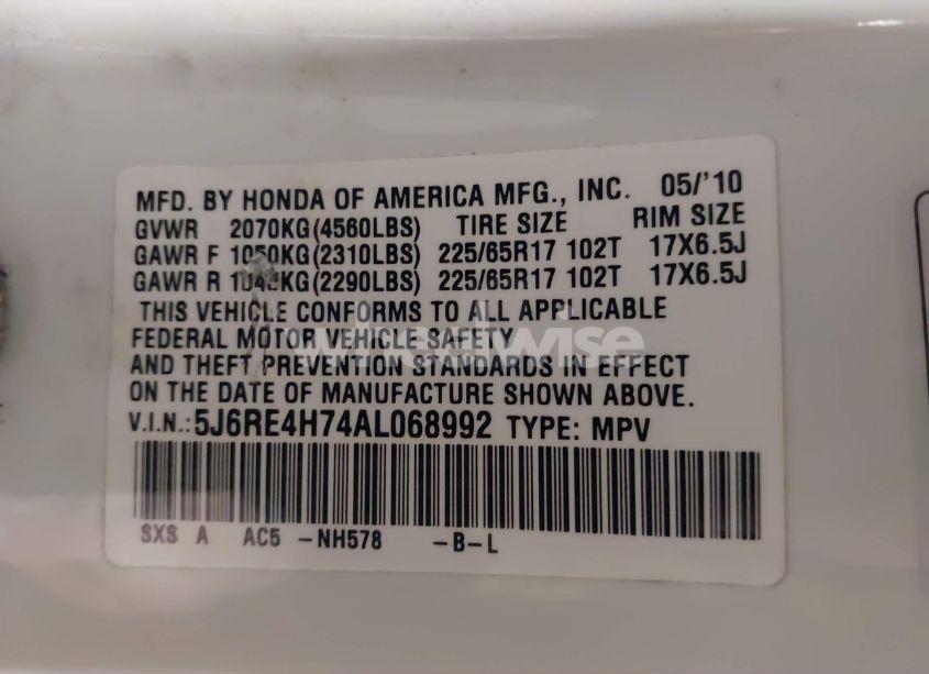 Photo 9 of 2010 Honda Cr-v EX-L (VIN 5J6RE4H74AL068992)